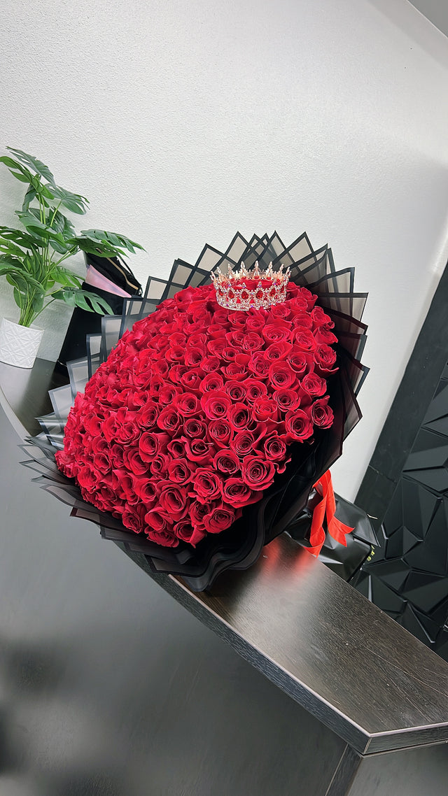 200 Red Roses with Black Transparent Wrapping