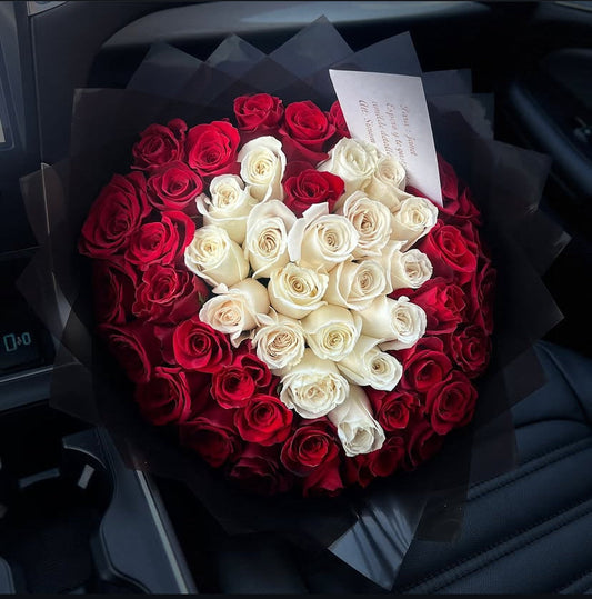 75 Red with White Heart on Black Transparent Wrapping