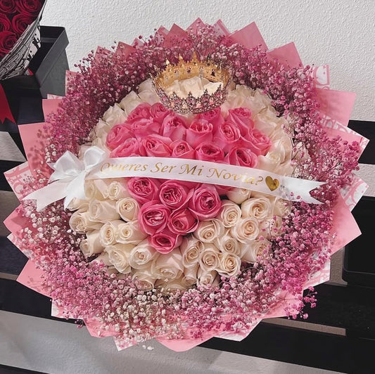 100 White with Pink Heart and Baby breath on Pink Dior Wrapping