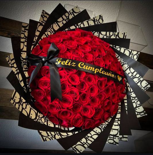 75 Red Roses with Black Dior Wrapping