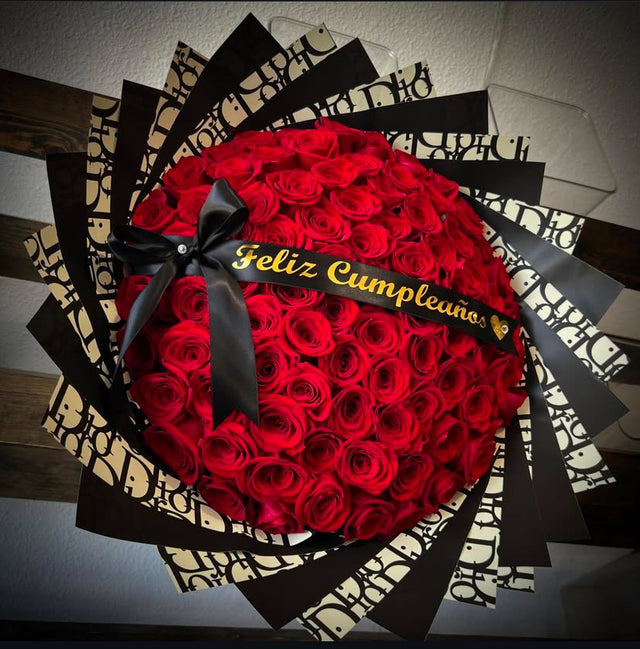 75 Red Roses with Black Dior Wrapping