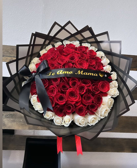 75 red  and white roses