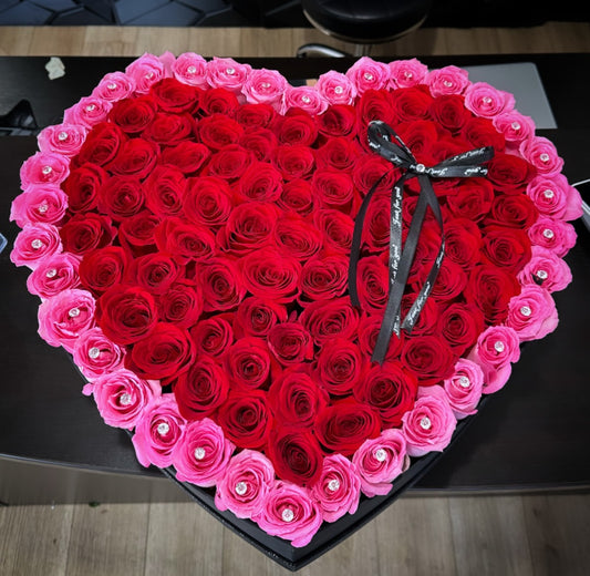 75 red roses Heart box