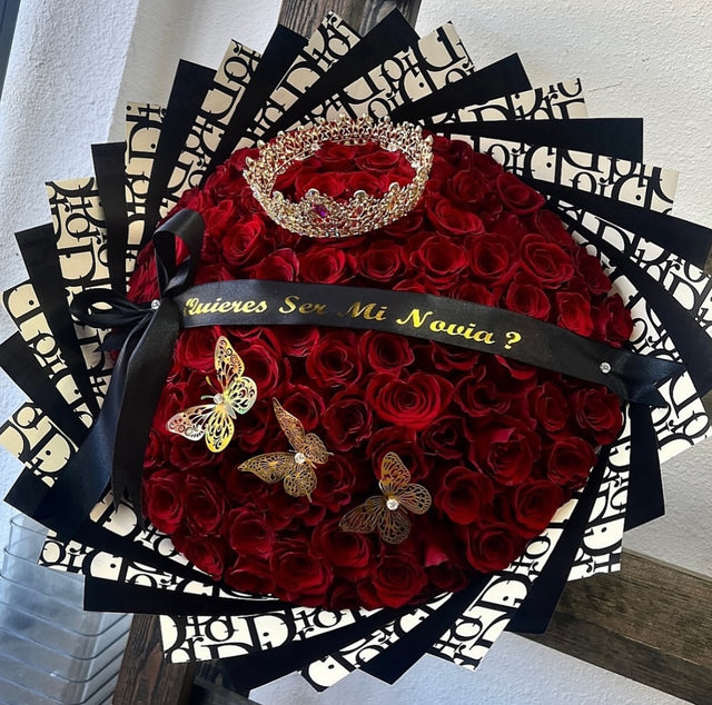 100 Red Roses with Black Dior Wrapping