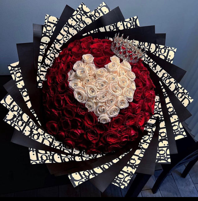 100 Red with White Heart on Black Dior Wrapping