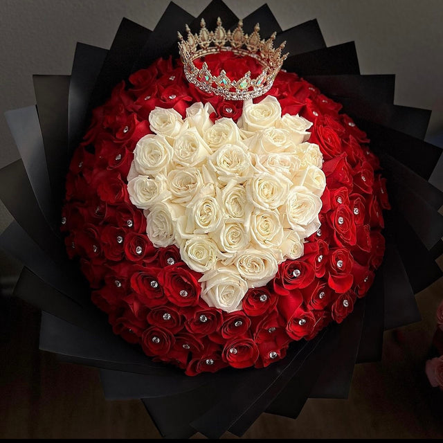 100 Red with White Heart on Black Transparent Wrapping