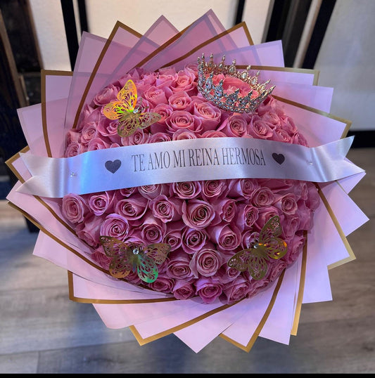 100 Pink Roses With Pink & Gold Wrapping