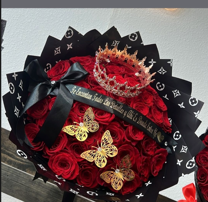 50 Red Roses with Black LV Wrapping