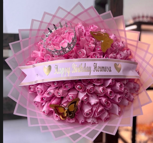 100 Pink Roses with Pink Transparent Wrapping